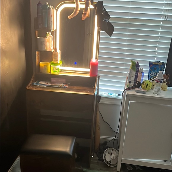 Wooden Vanity with Mirror and Lights